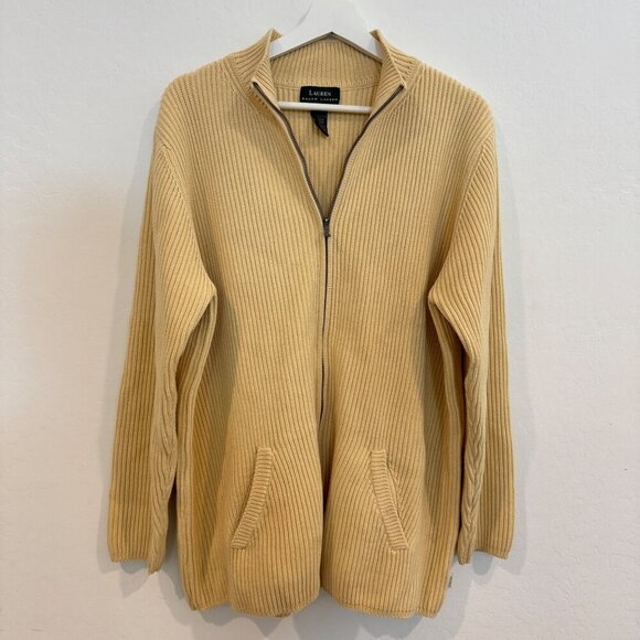 Ralph Lauren Vintage Ribbed Knit Zip Up Cardigan Sweater Top LRL Preppy Vtg 1X - Picture 1 of 8